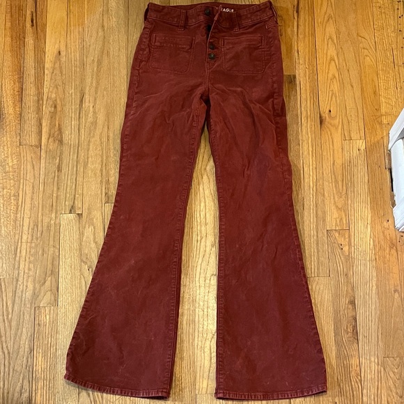 American Eagle Outfitters Pants - American Eagle Outfitters Women's Burgundy Flare Corduroy Pants 4-Long